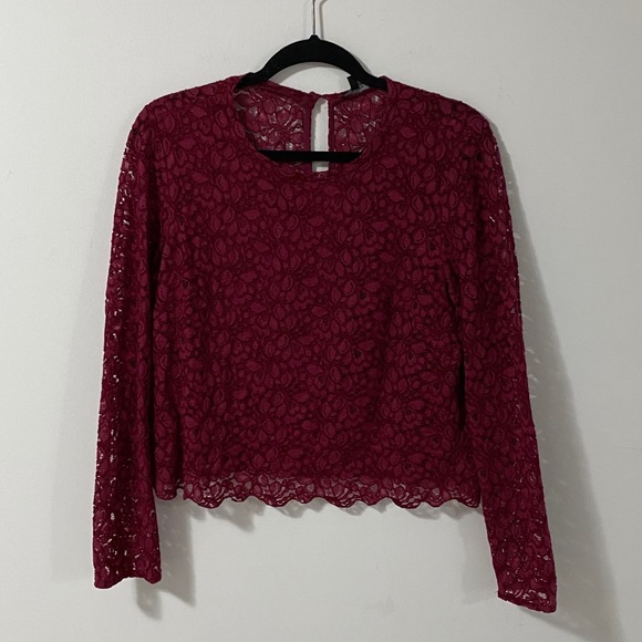 Talula Burgundy Lace Long Sleeve Shirt | Large - Picture 2 of 9